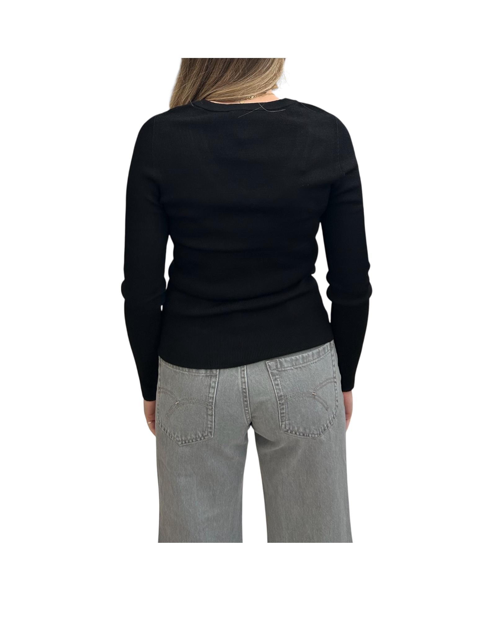 Maglia scollo a V in lana merino Nero MTA P102 001 haveone
