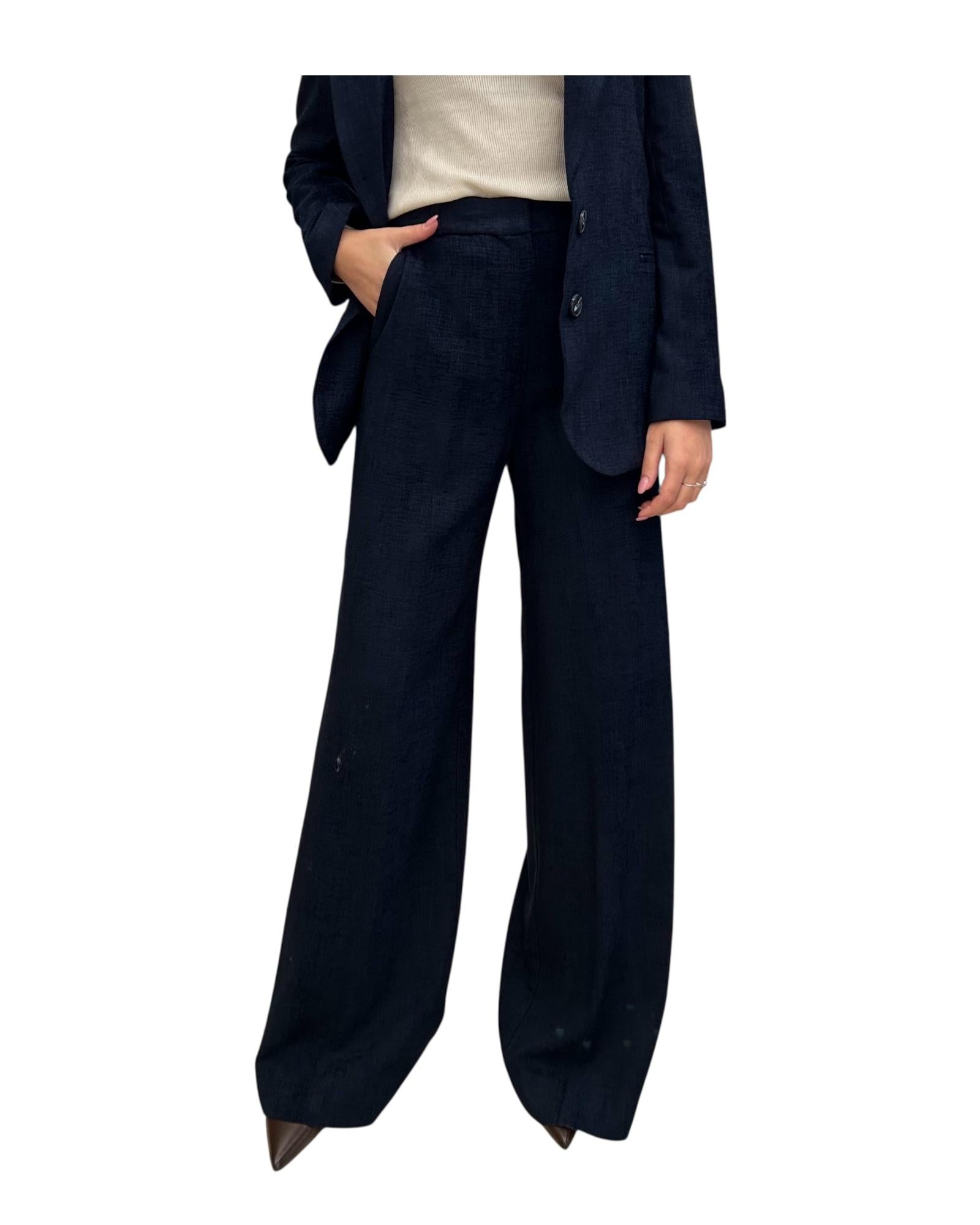 Pantalone Palazzo in velluto lavorato Blu PCB P033 004 haveone 