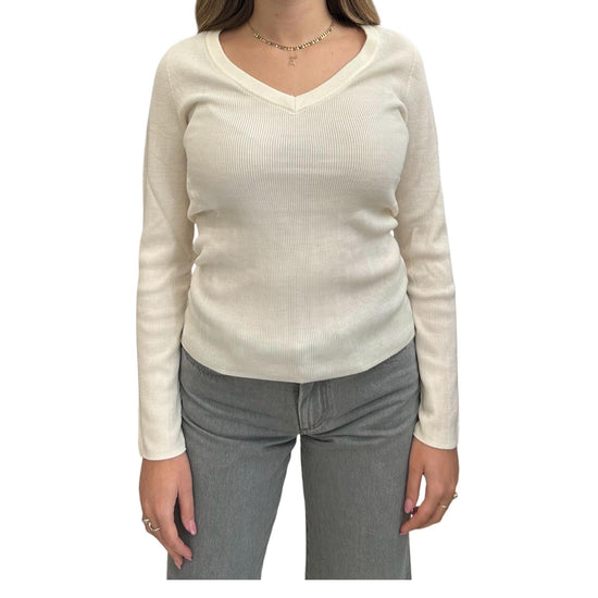 Maglia scollo a V in lana merino Panna MTA P102 030 haveone 