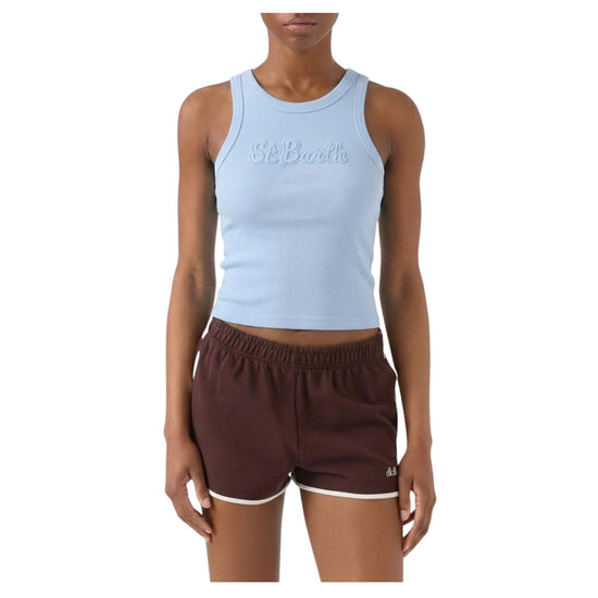 Canottiera a costine Celeste con Patch logo AAD002 08654L MC2 SAINT BARTH 
