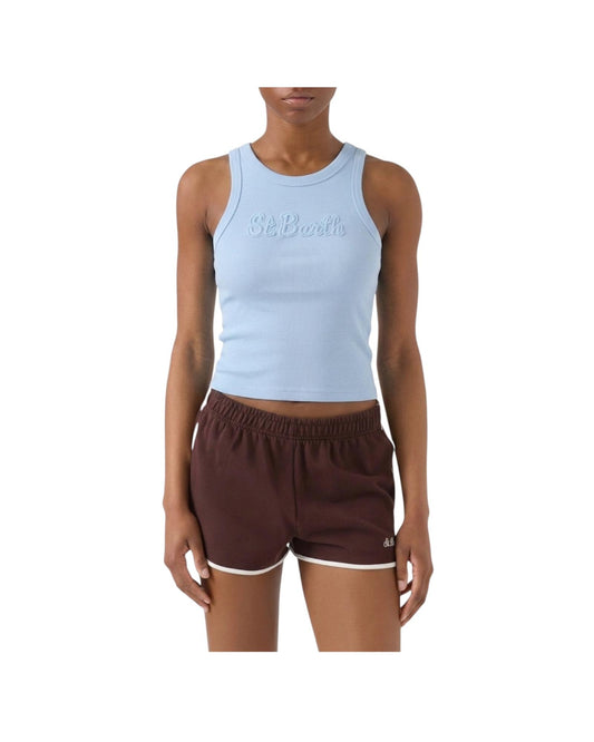 Canottiera a costine Celeste con Patch logo AAD002 08654L MC2 SAINT BARTH 