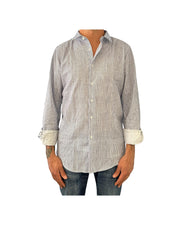 Camicia Uomo misto lino righe bianco celeste