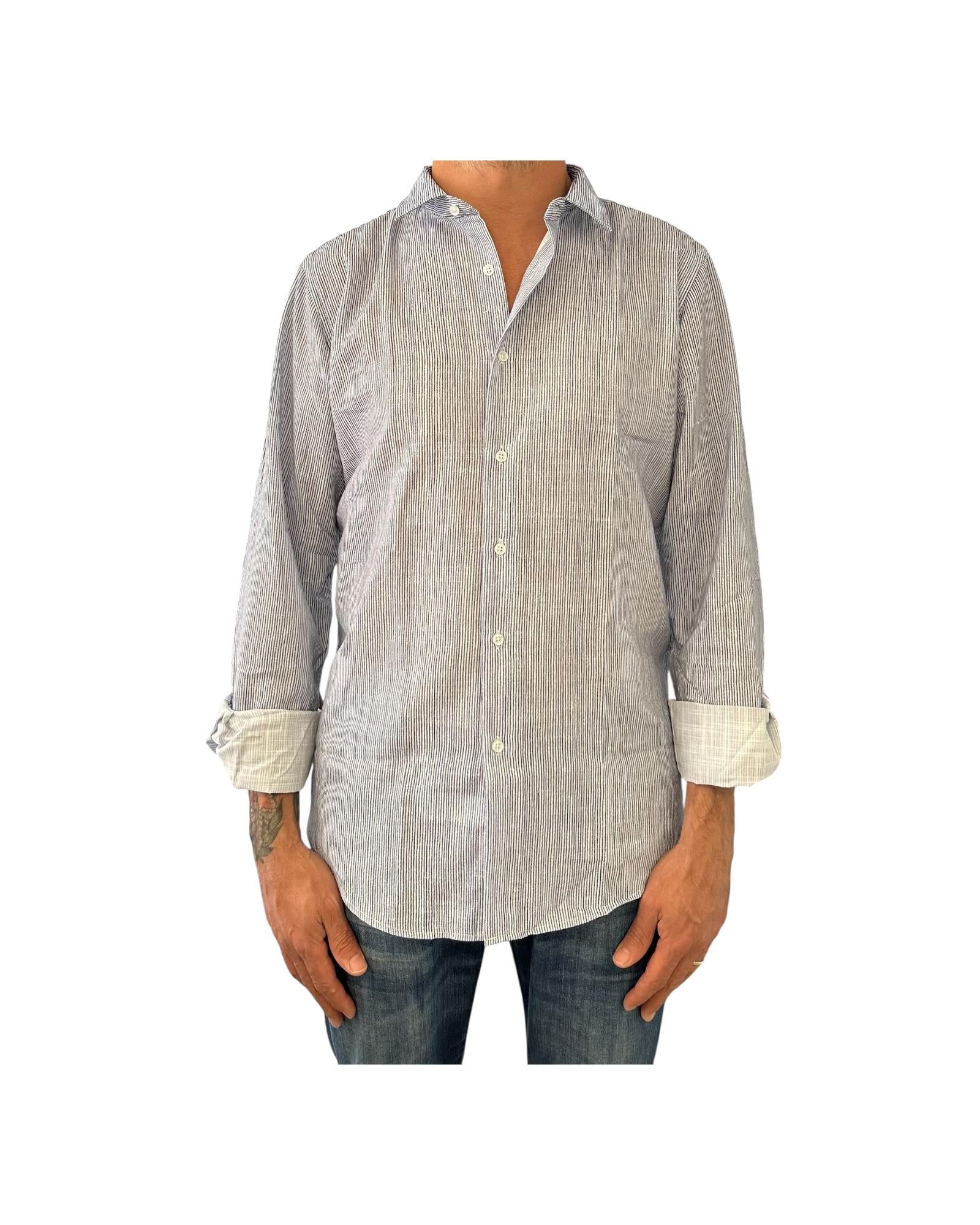 Camicia Uomo misto lino righe bianco celeste CAMICIE COTONE LINO RIGHE BIANCO CELESTE RE.VI.VAL 