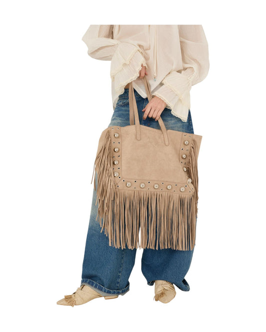 Borsa scamosciata con frange Taupe A39P1125 TAUPE SOUVENIR 