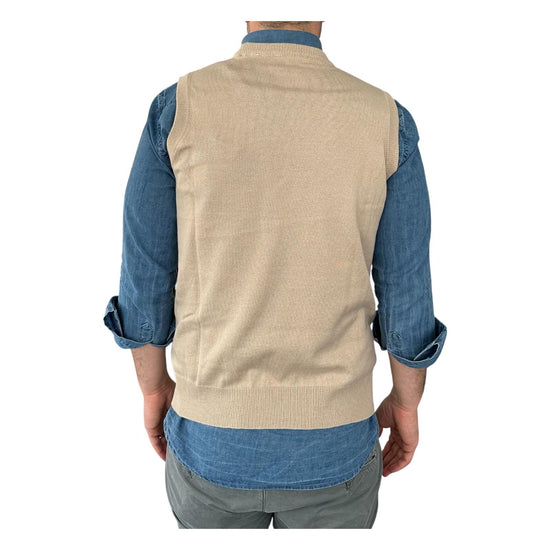 Gilet girocollo tinta unita beige 00122540M 321 MONTECHIARO 