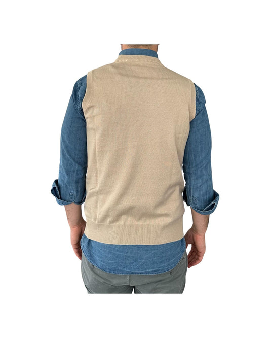 Gilet girocollo tinta unita beige 00122540M 321 MONTECHIARO 