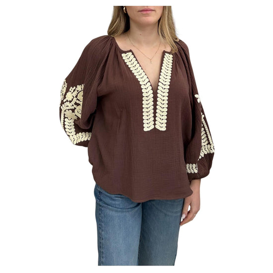 Camicia con ricami Marrone D02N0031 MARRONE PHILIA LOFT 
