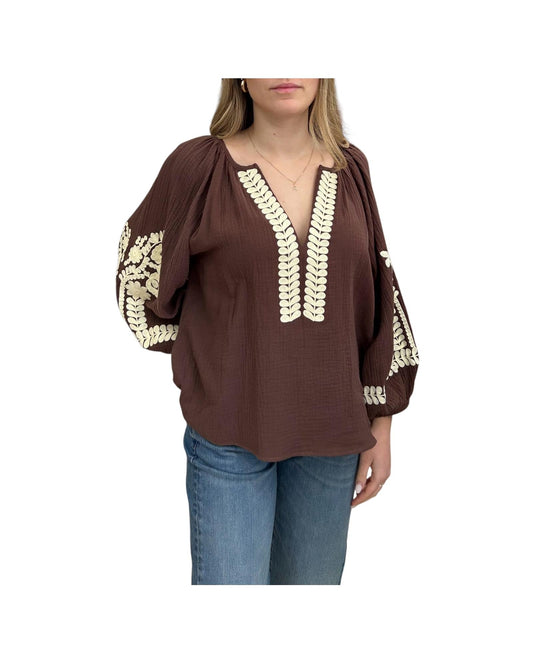Camicia con ricami Marrone D02N0031 MARRONE PHILIA LOFT 
