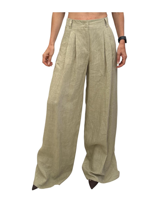 Pantalone in lino Wide leg beige ZAMA 002 MARELLA 