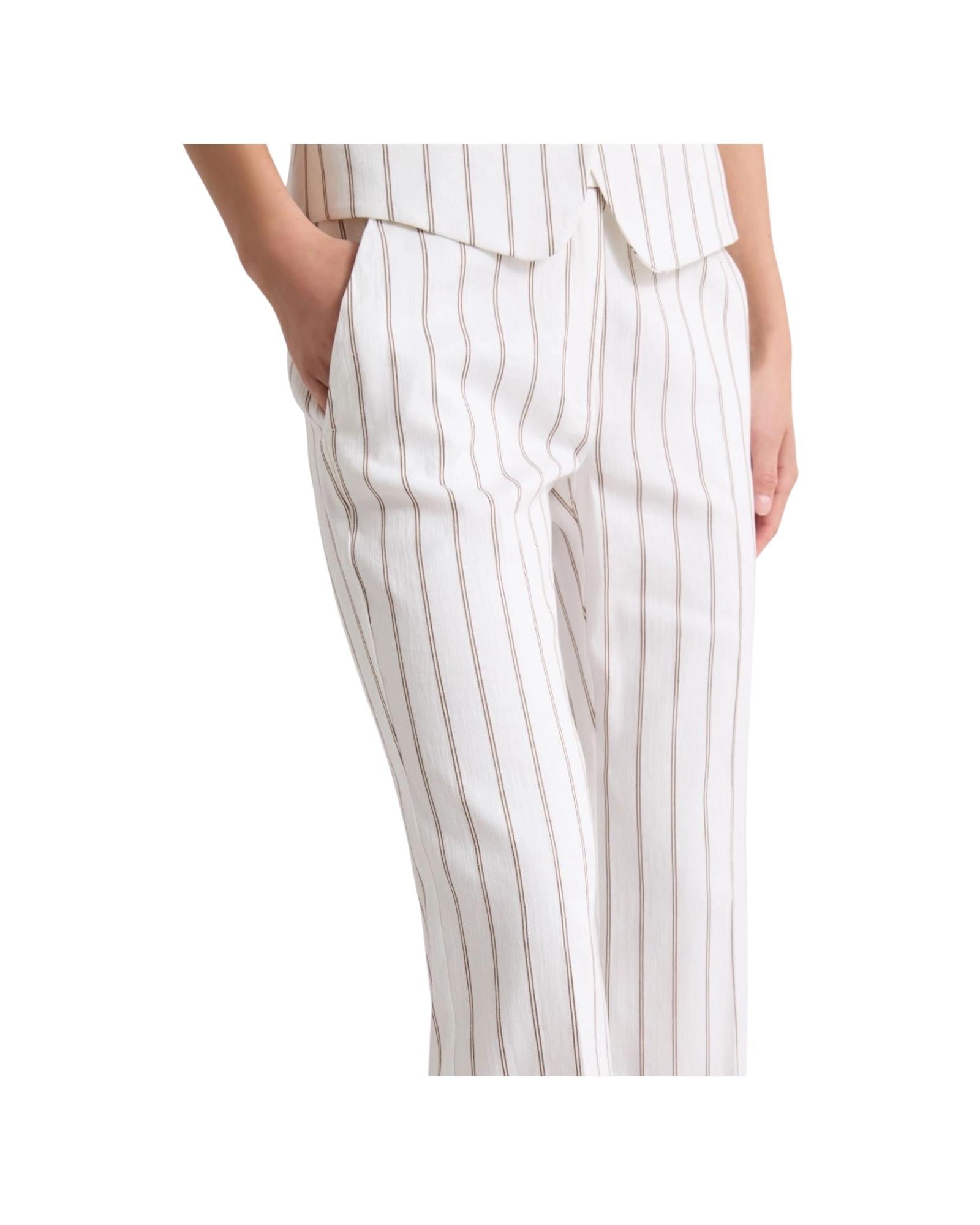 Pantalone in lino e cotone Panna righe marrone FEBO 001 MARELLA 