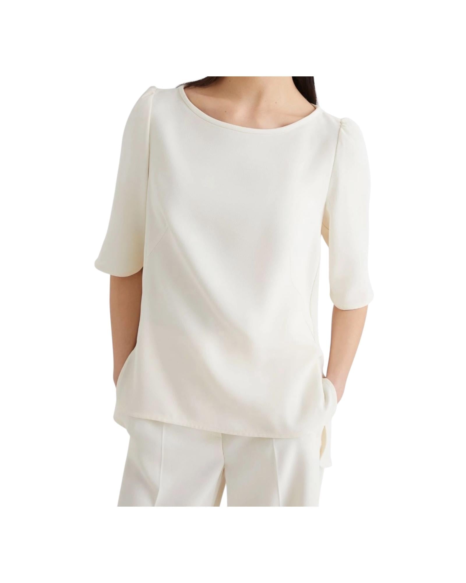 Blusa Vanessa in ever satin riciclato bianco lana. VANESSA 001 MARELLA