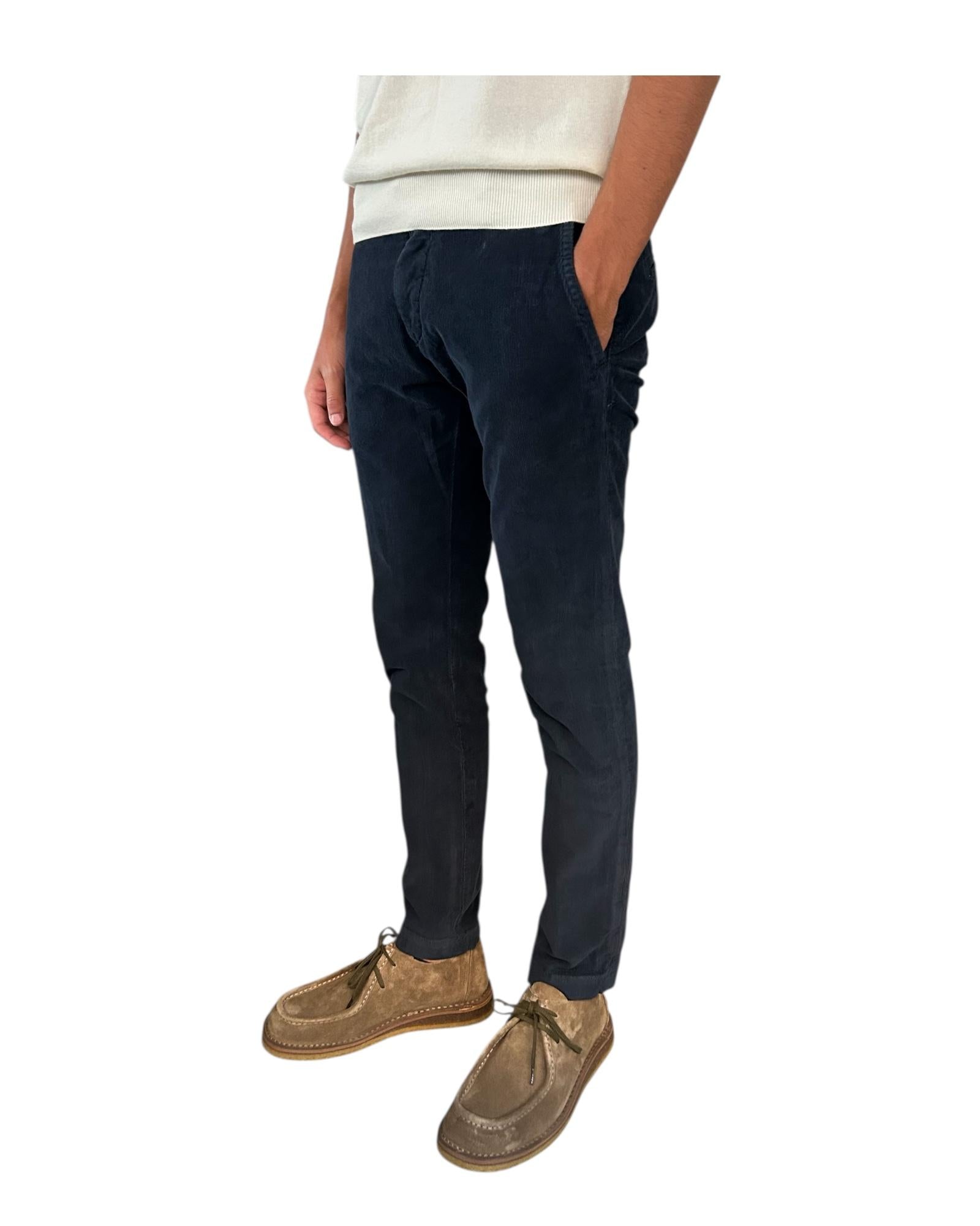 Pantalone Soho velluto mille righe Dark army 005 SOHO VELVET DARK NAVY MODFITTERS