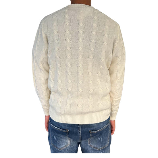 Maglione girocollo in lana merinos Panna M010439 101 BLU CASHMERE 