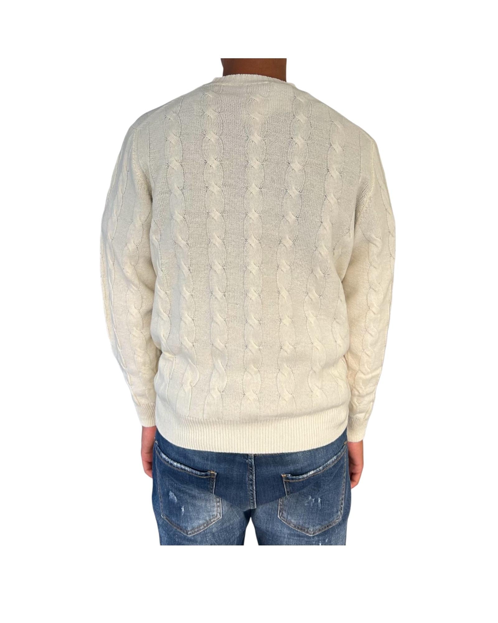 Maglione girocollo in lana merinos Panna M010439 101 BLU CASHMERE 