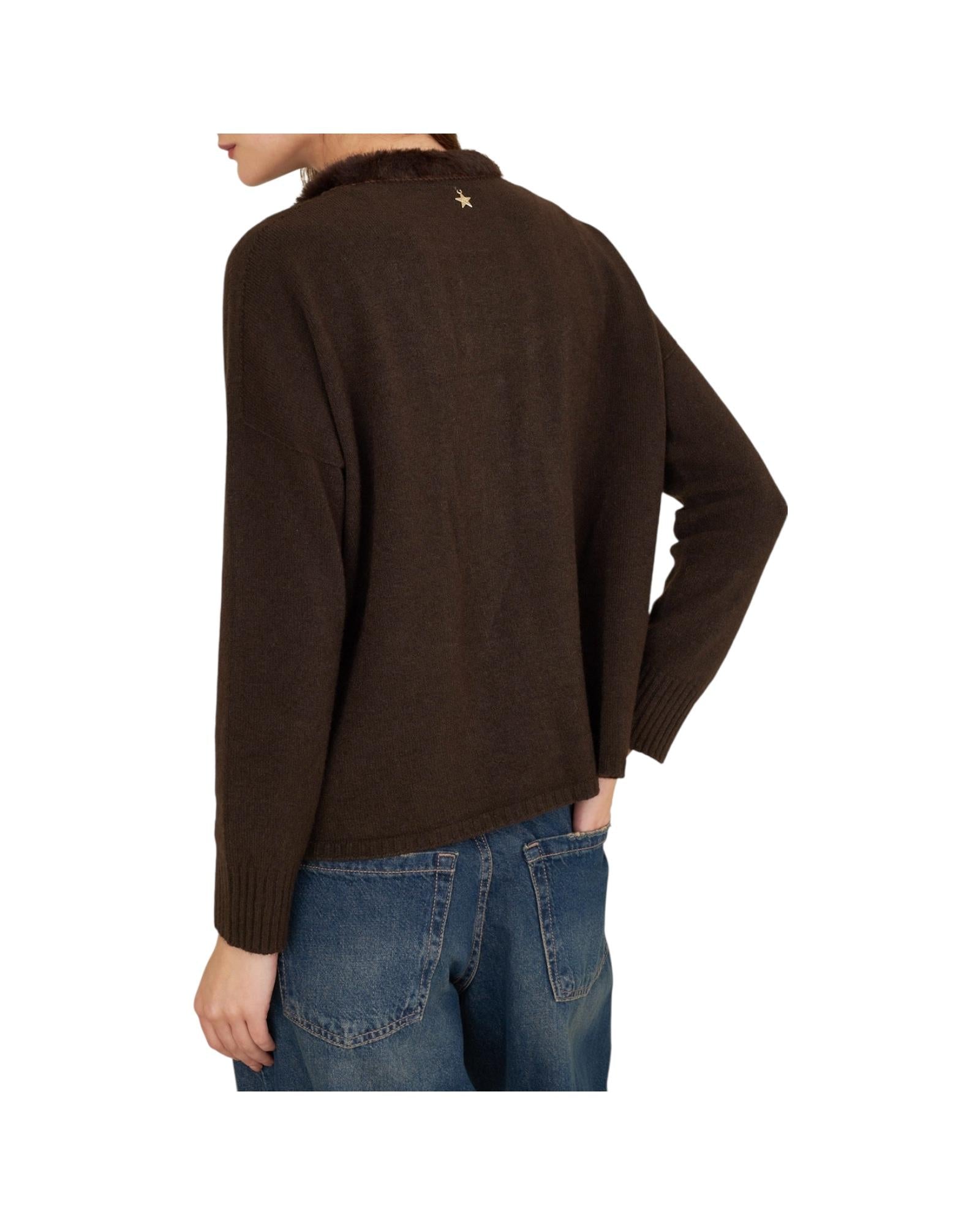 Cardigan con scollo ecopelliccia Marrone P38N0843 MARRONE SOUVENIR 