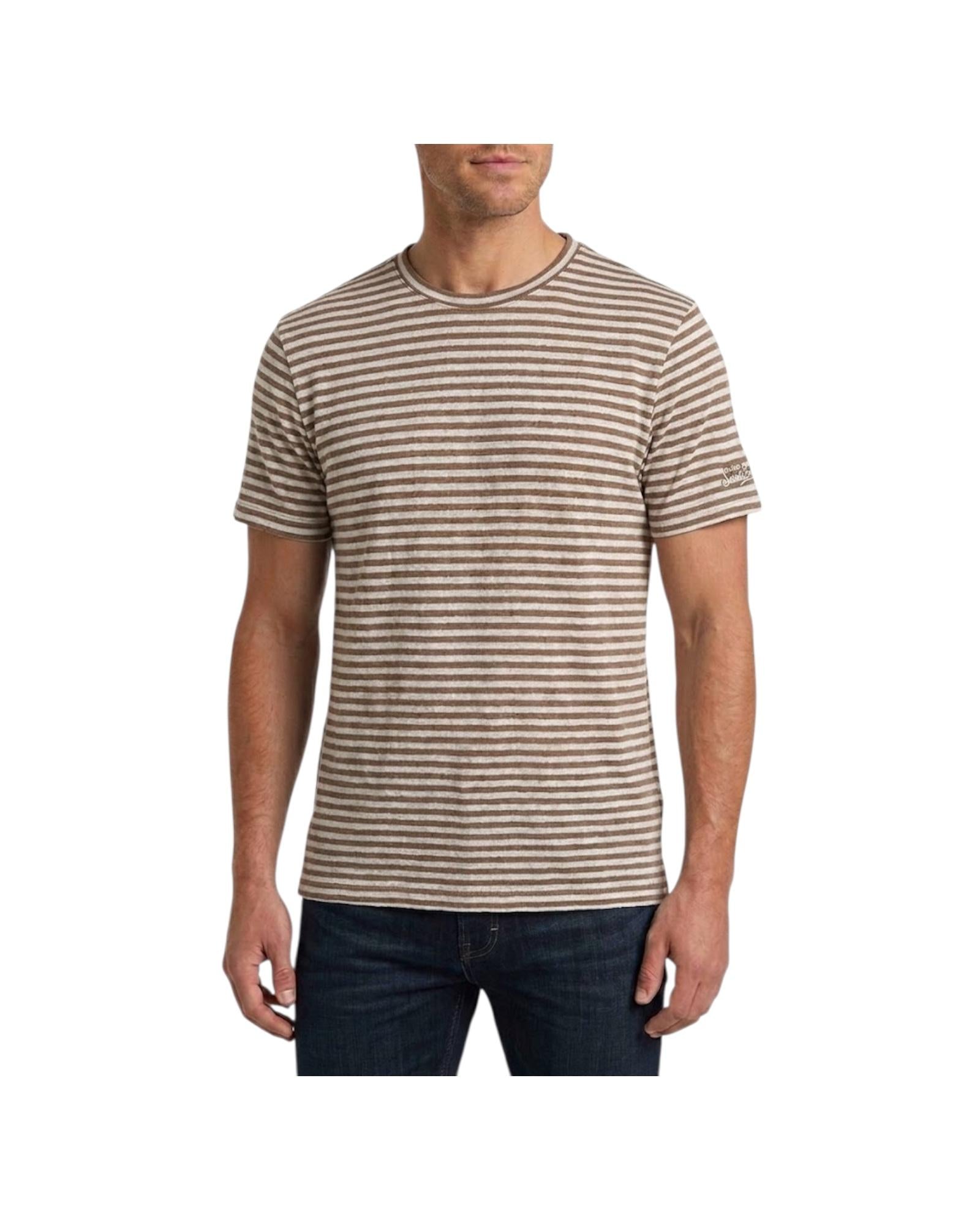 T-Shirt in misto lino con ricamo logo Marrone DOV0010 01240L MC2 SAINT BARTH 
