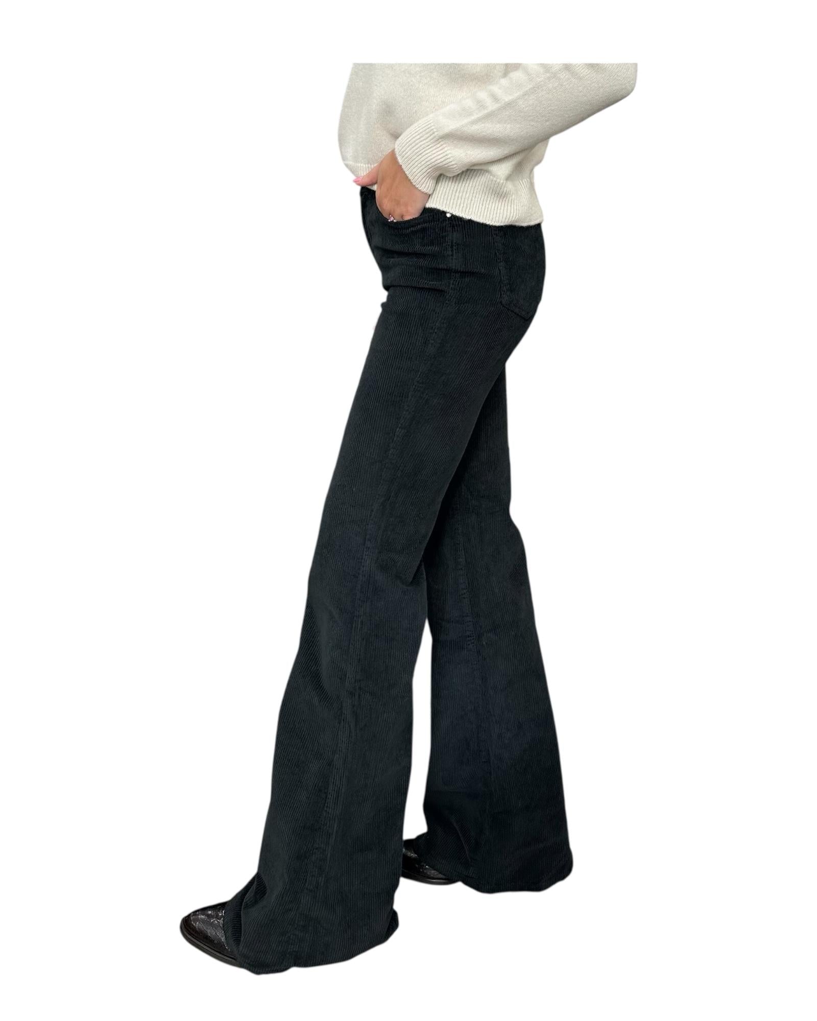 Pantalone Eos a zampa in velluto Nero EOS 5 NERO God save denim 