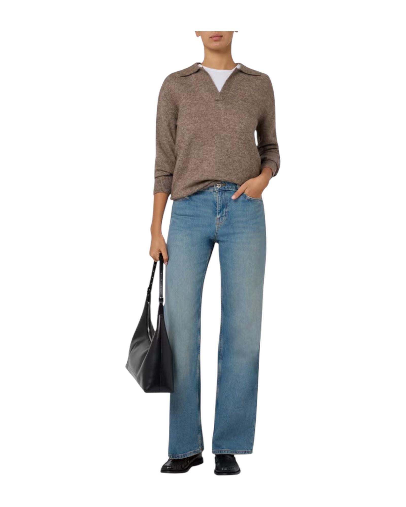 Maglione in alpaca con collo polo Tortora EZE0004 00028I MC2 SAINT BARTH