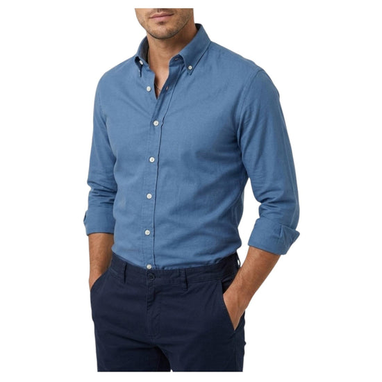 Camicia Uomo botton down in cotone Blu B4743 3 BASTONCINO 