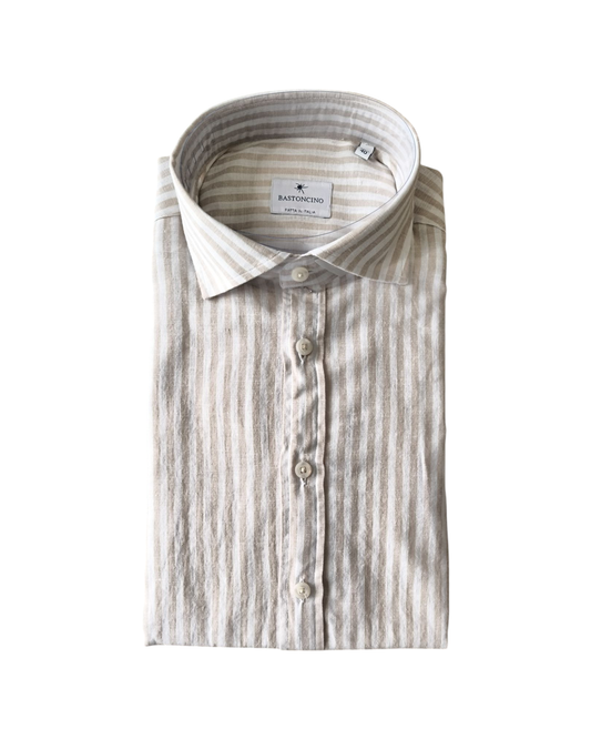 Camicia Simo Med Stripes Uomo Bianco e Beige B1112 6 BASTONCINO 