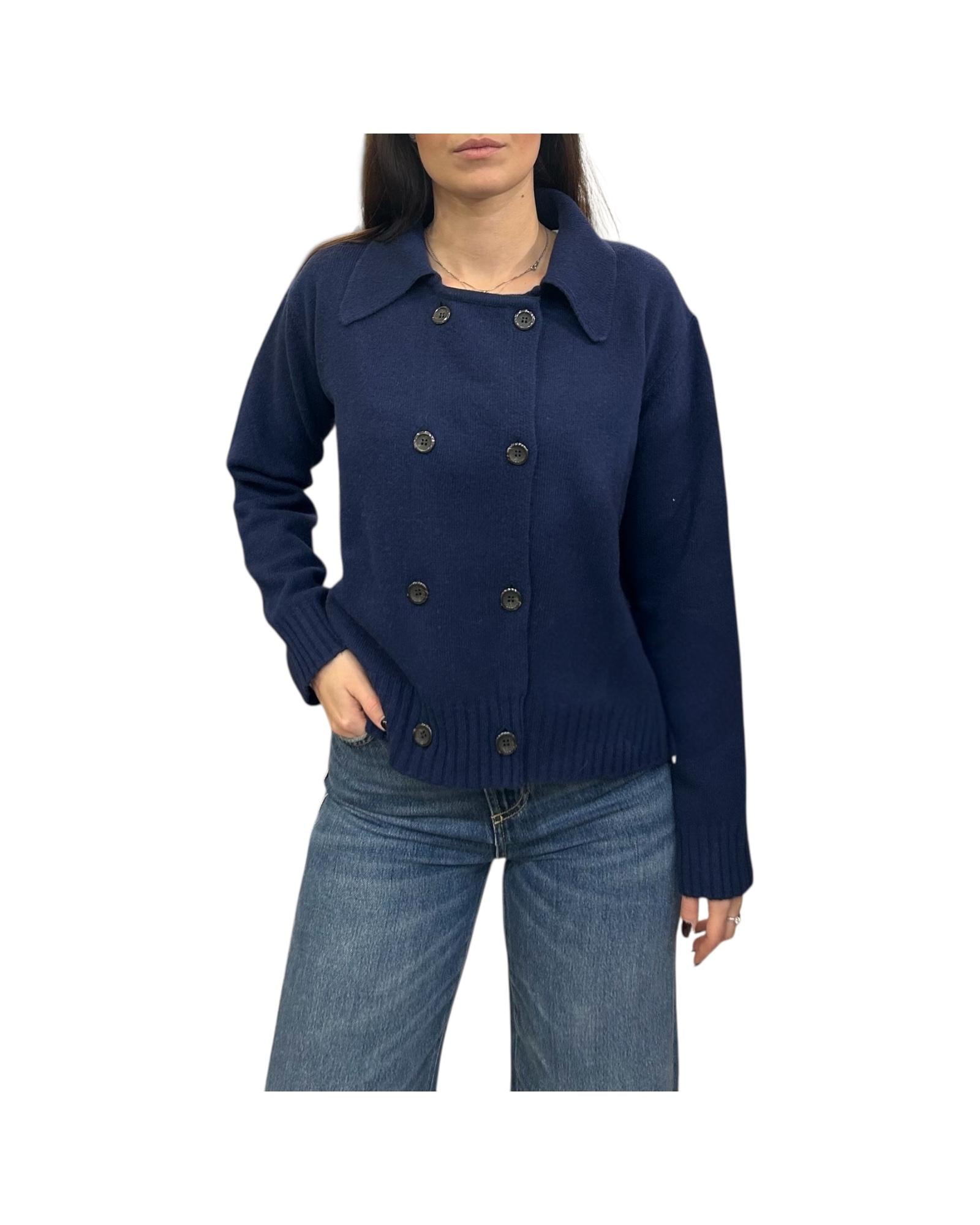 Cardigan doppiopetto in lana Navy C04 808 222 Floor 