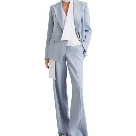 Pantalone palazzo in chevron di lino e viscosa Azzurro ODINO 003 MARELLA 