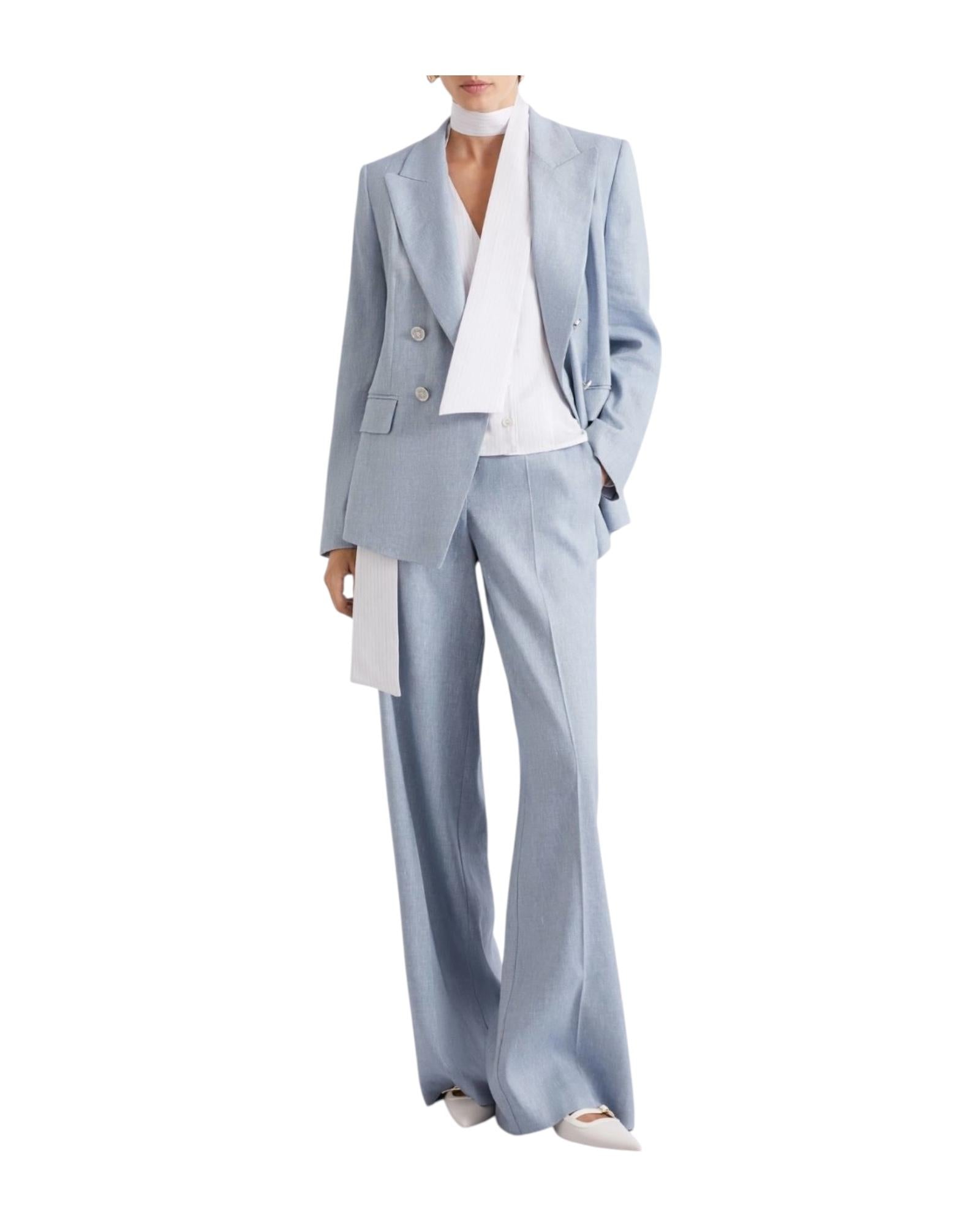 Pantalone palazzo in chevron di lino e viscosa Azzurro ODINO 003 MARELLA 