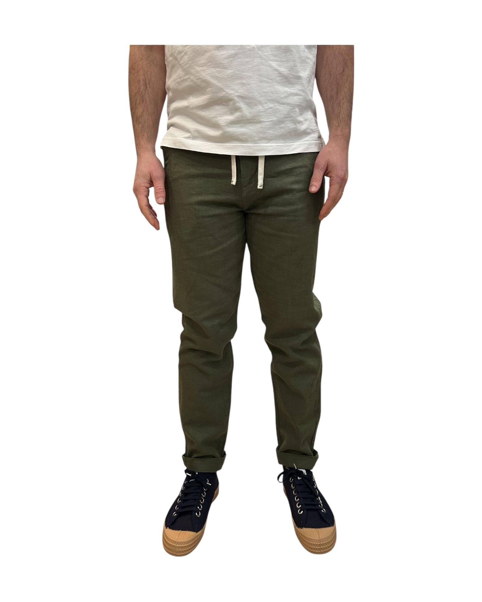 Pantalone misto lino Herringbone Dark green MILES102 MLNC04 IMPURE