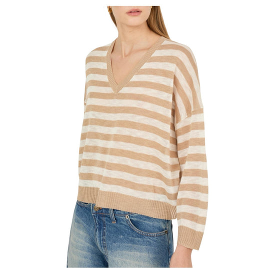 Maglia a filo righe Beige B39D1203 PANNA CAMMELLO SOUVENIR 