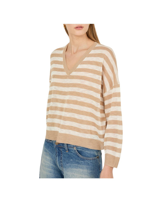 Maglia a filo righe Beige B39D1203 PANNA CAMMELLO SOUVENIR 