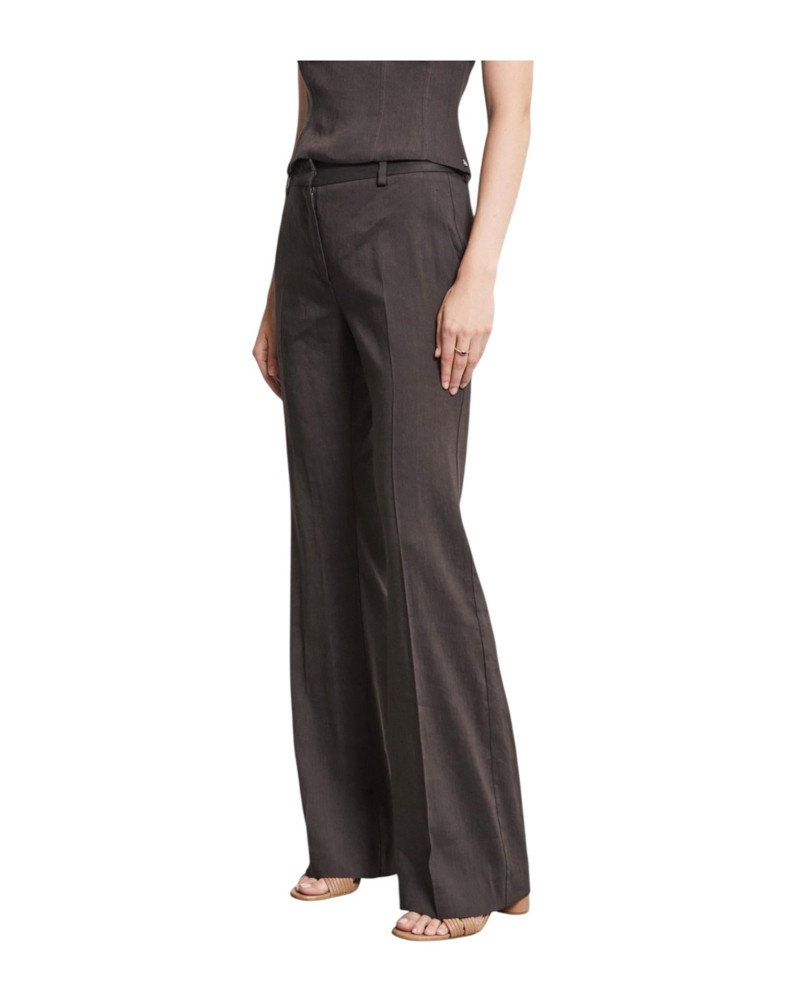 Pantalone palazzo in lino, cioccolato. MAF DP9812 CIOCCOLATO OTTOD'AME 
