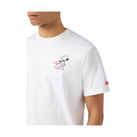 T-shirt bianca con ricamo Coffee Habituè POT0001 01623L MC2 SAINT BARTH 