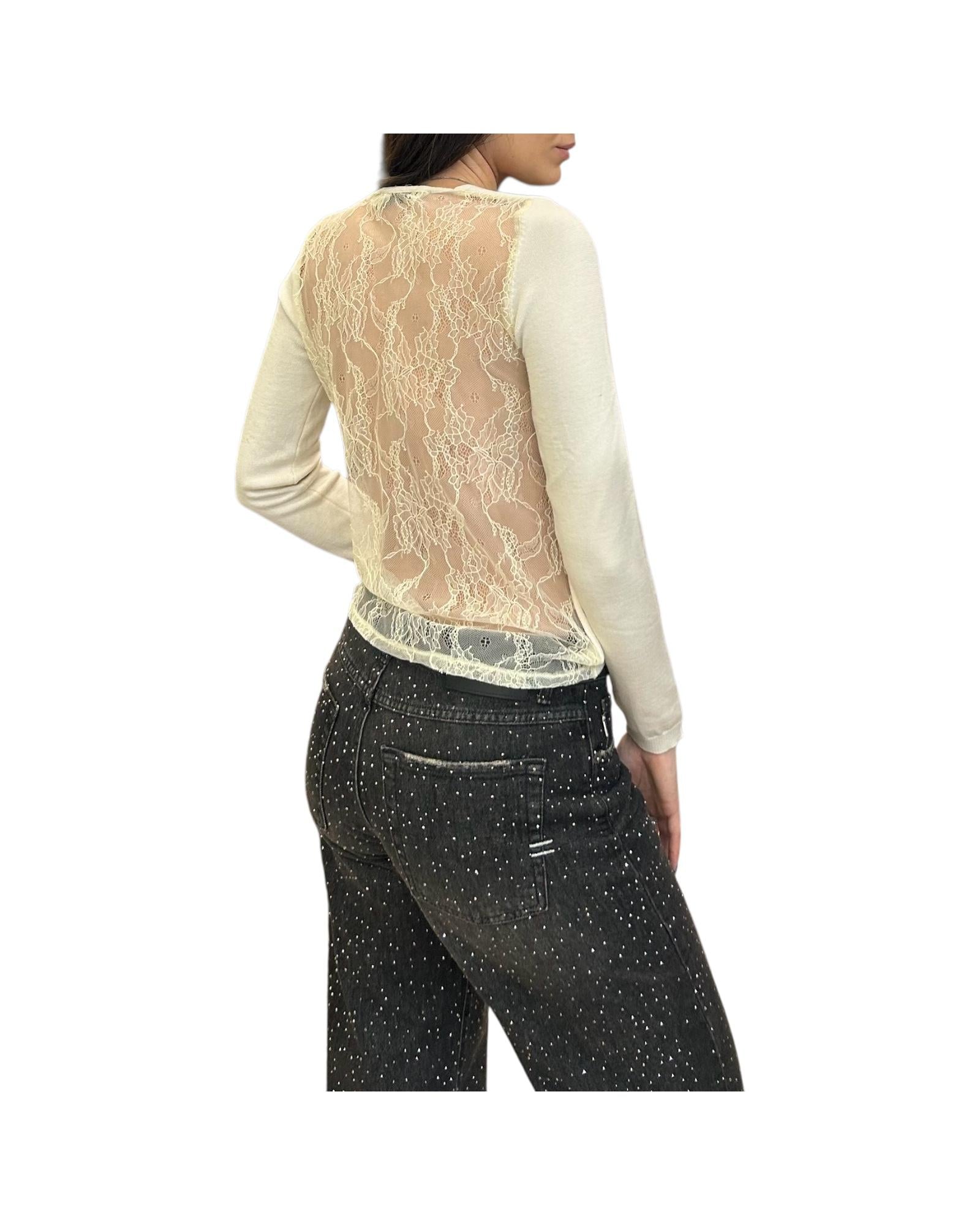 Maglia con pizzo posteriore Panna MNC P171 PANNA haveone 