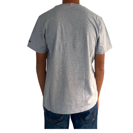 T-Shirt in cotone grigio con ricamo Il bere trionferà sul male ARN0001 03260I MC2 SAINT BARTH 