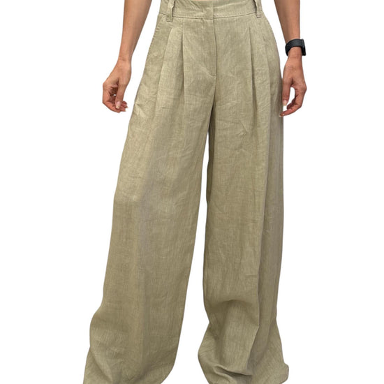 Pantalone in lino Wide leg beige ZAMA 002 MARELLA 