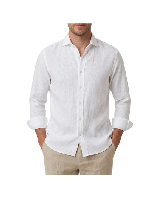 Camicia Simo uomo in lino Bianco B050 1 BASTONCINO 