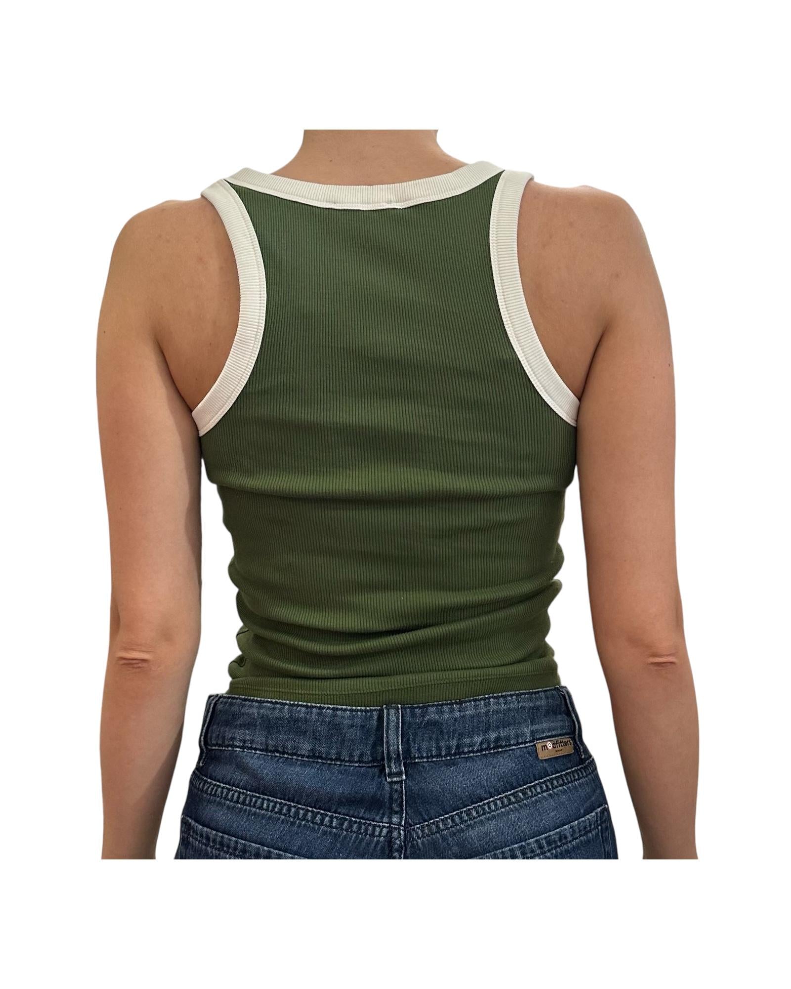 Canotta in cotone a coste Verde militare AAD001 05885H MC2 SAINT BARTH 