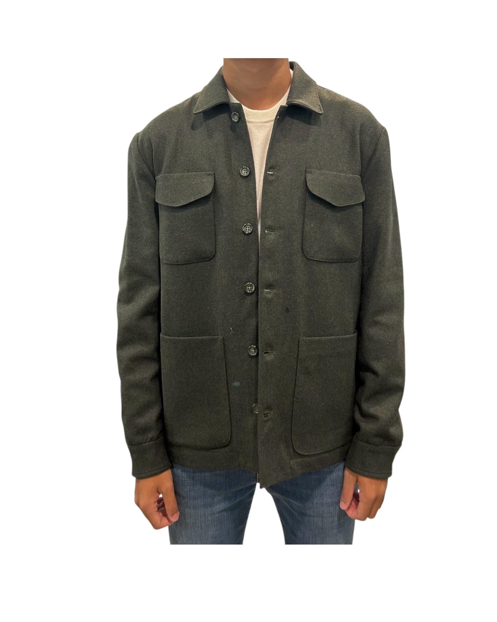 Overshirt in lana Verde FIL3121 7 BASTONCINO