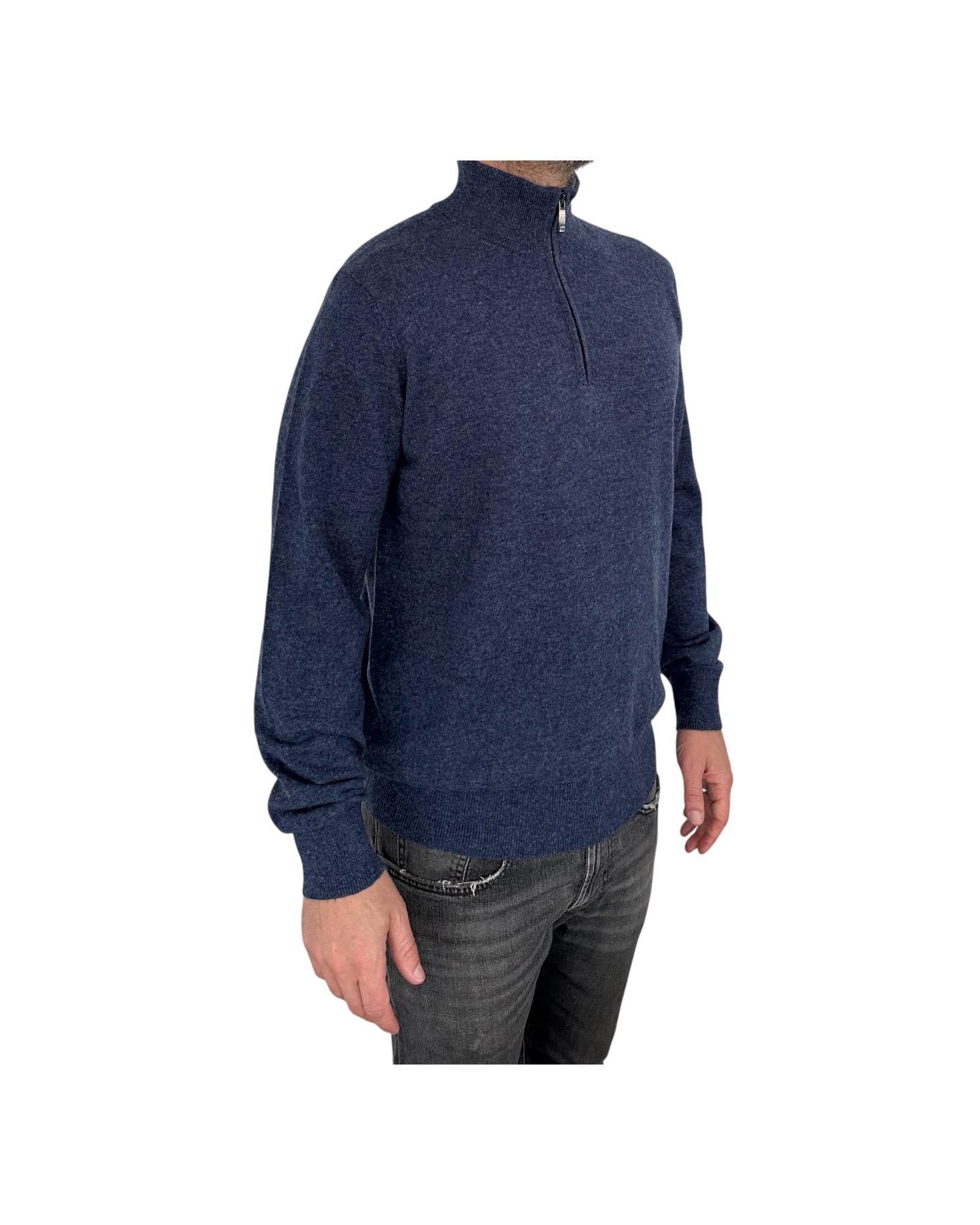 Lupetto con zip in lana e cashmere Denim 87005 233 CAVALIERI MILANO
