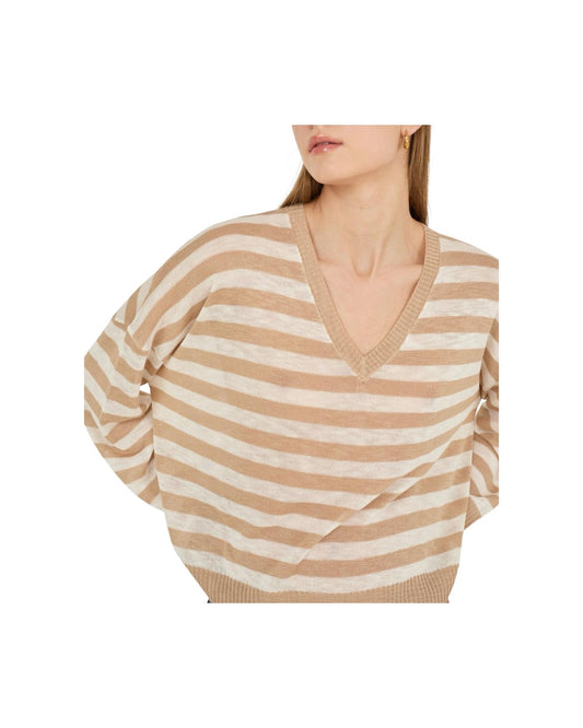 Maglia a filo righe Beige B39D1203 PANNA CAMMELLO SOUVENIR 