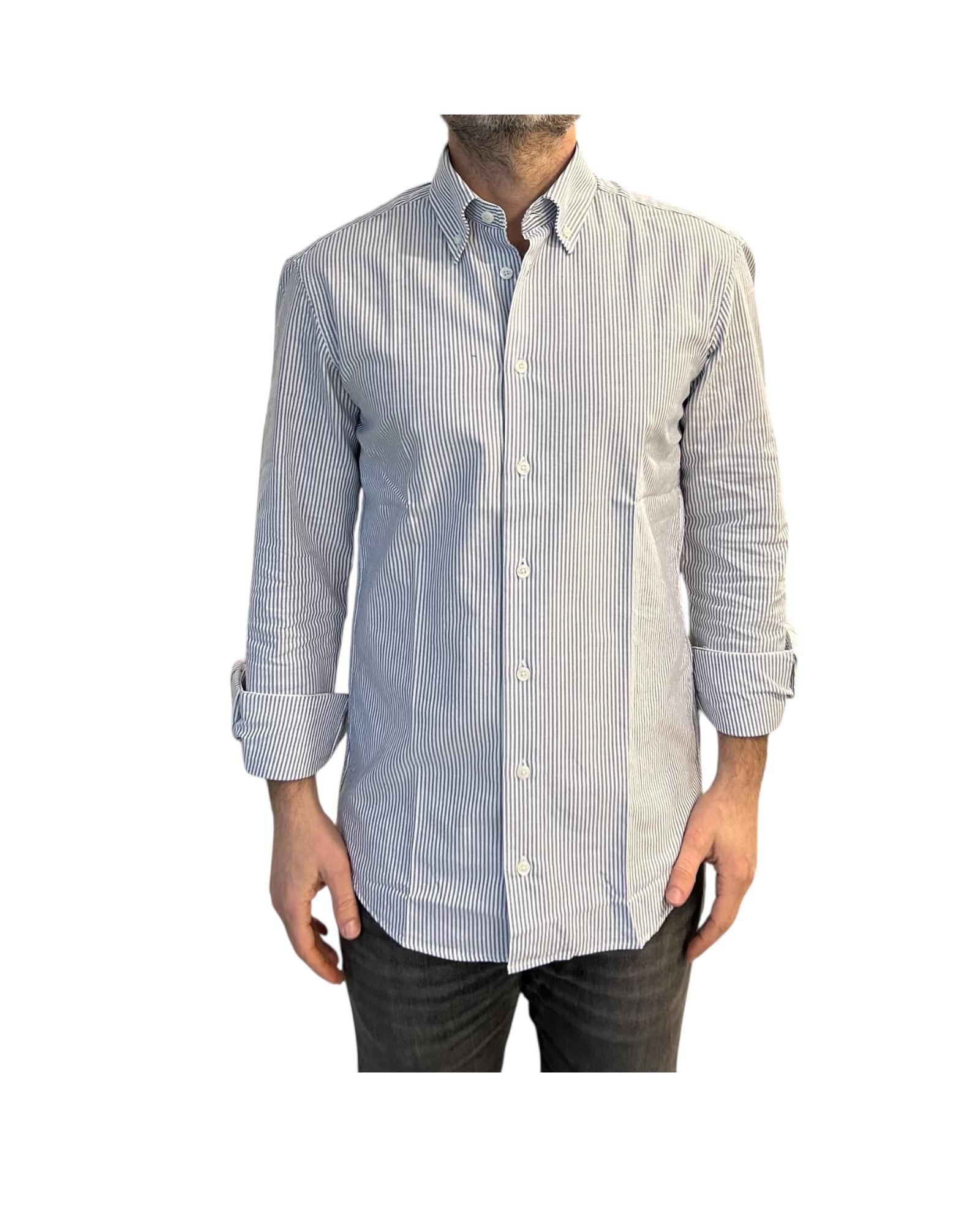 Camicia Uomo Oxford a righe bianco e blu B4786 6 BASTONCINO 