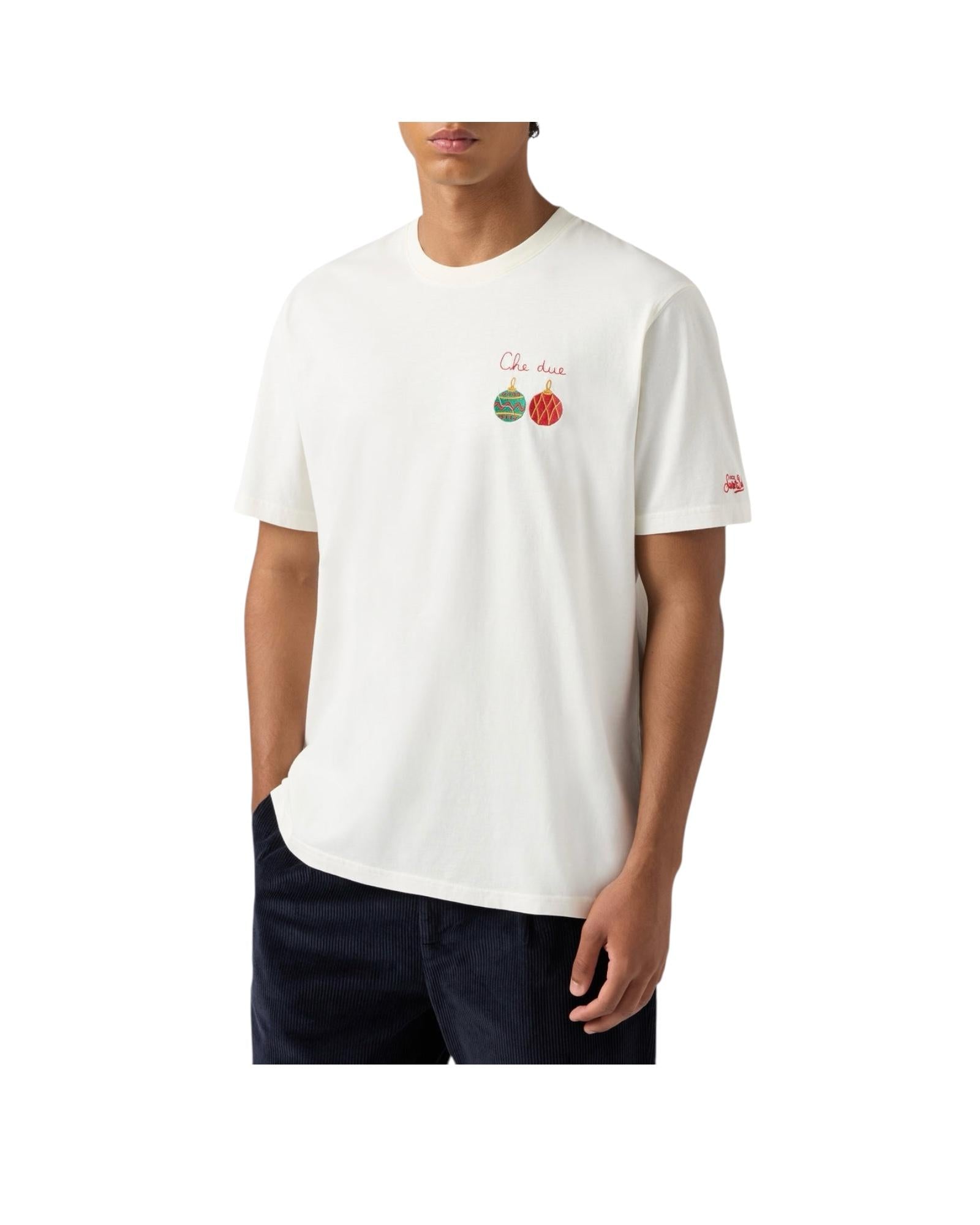 T-shirt in cotone Bianco con ricamo Che due... ARN0001 00545I MC2 SAINT BARTH 