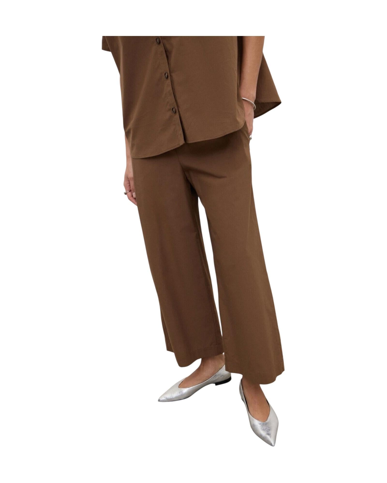 Pantalone cropped in popeline Cioccolata PCH DP9741 CIOCCOLATA OTTOD'AME 