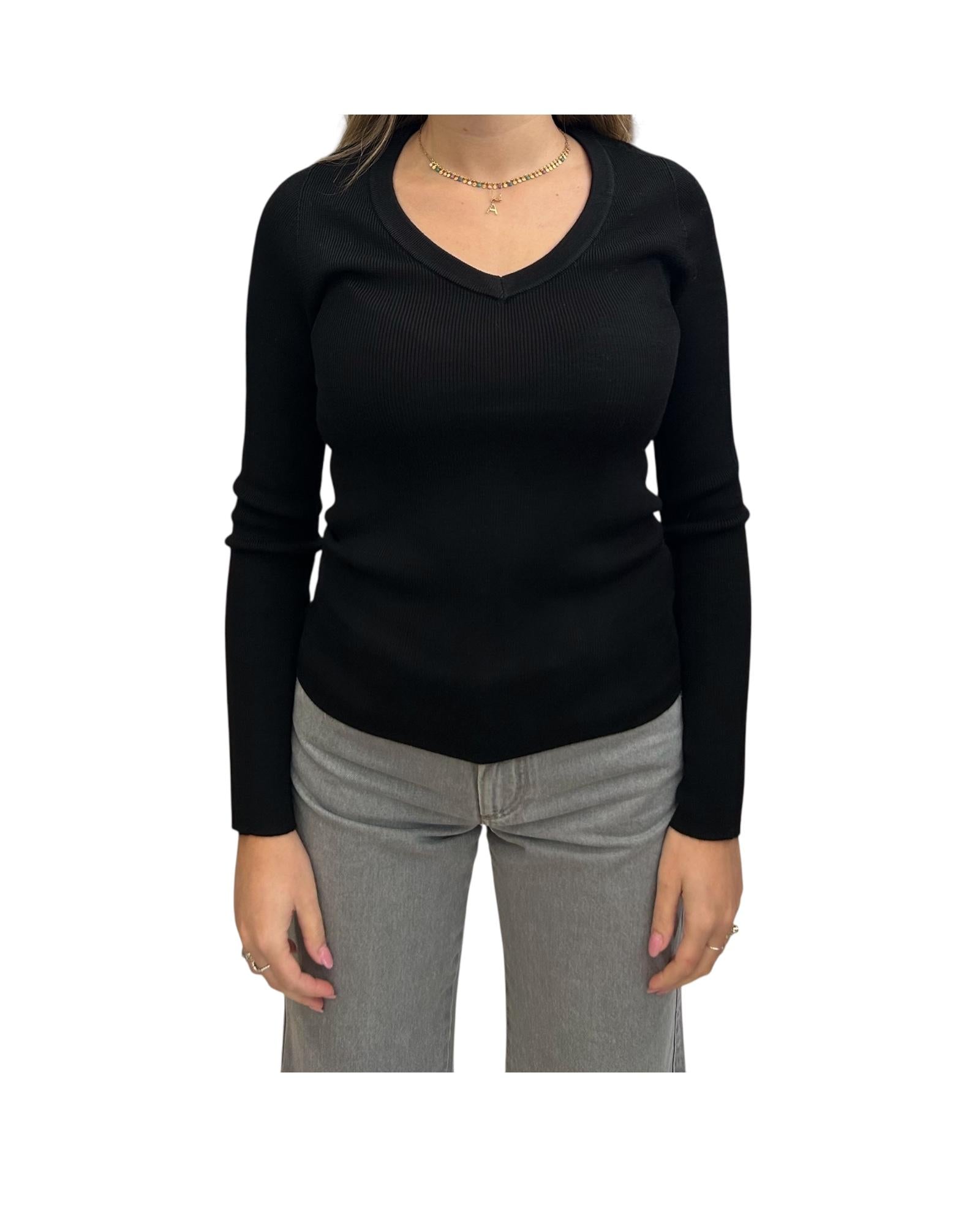 Maglia scollo a V in lana merino Nero MTA P102 001 haveone