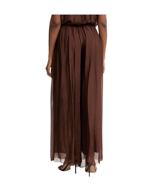 Pantalone ampio in misto seta Cioccolato PCH Q007 232 HAVEONE 