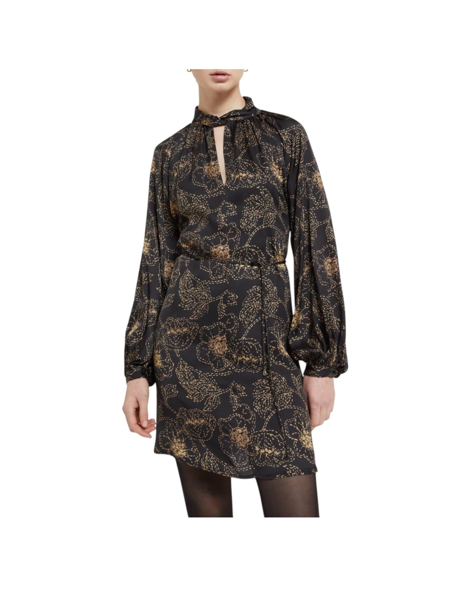 Abito corto in viscosa SFC DA5299 NERO BEIGE OTTOD'AME 