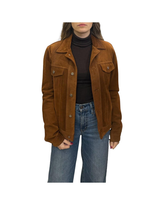 Giacca in crosta con frange Tabacco THOMAS CROSTA TABACCO BLUsotto 