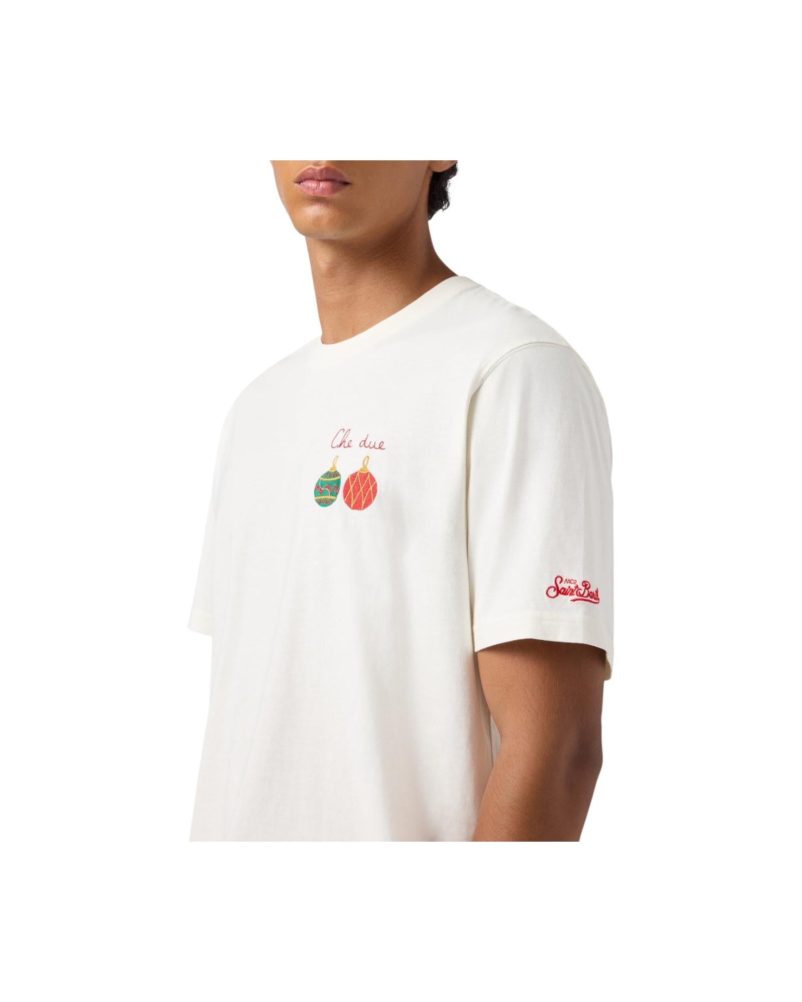 T-shirt in cotone Bianco con ricamo Che due... ARN0001 00545I MC2 SAINT BARTH 