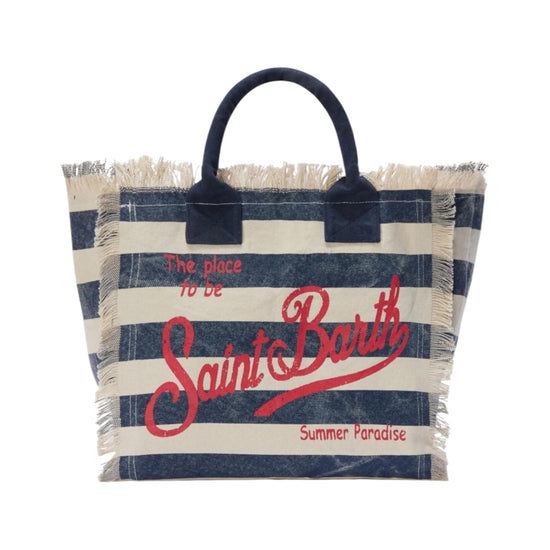 Borsa Vanity in canvas a righe orizzontali Blu VANI001 08251L MC2 SAINT BARTH 