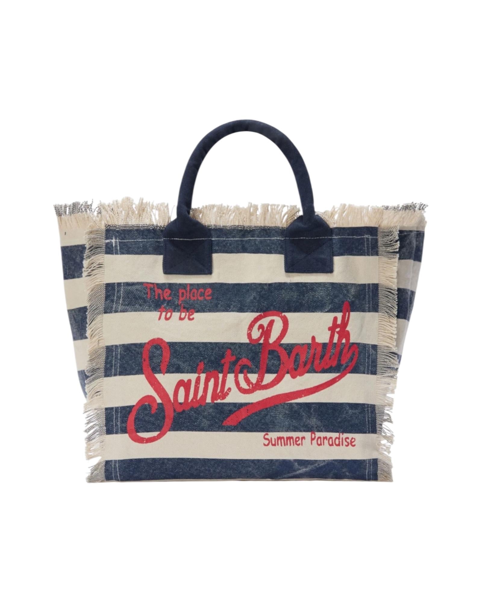 Borsa Vanity in canvas a righe orizzontali Blu VANI001 08251L MC2 SAINT BARTH 